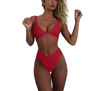 Geluboao Completo bikini da donna con scollatura a V, nodo frontale, push-up, perizoma a gamba alta, due pezzi, Rosso, S
