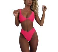 Geluboao Completo Bikini da Donna con Scollatura a V, Nodo Frontale, Push-up, Perizoma a Gamba Alta, Due Pezzi, Rosa Brillante., L