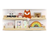 GeluEla Set di 2 scaffali da parete per libreria, scaffalature sospese, scaffalature da parete bianche, per decorazione da parete e conservazione (42 x 12 x 5 cm) (colore legno)