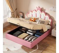Gelukueub 140 x 200 cm, letto imbottito, letto principessa, illuminazione ambiente regolabile, listello della corona (rosa)