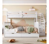 Gelukueub 90x200 sopra 140x200 letto a castello con cassetti, spazio di archiviazione, senza materasso, multifunzionale, bianco
