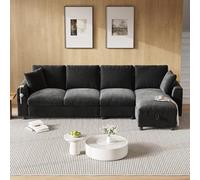 Gelukueub Divano in ciniglia con angolo a forma di L e due braccioli con vano portaoggetti, tavolino pieghevole con due portabevande una porta USB e un connettore Type-C (Gray)