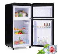 Gelukueub Frigorifero in stile retrò, con doppia porta superiore e inferiore, capacità totale di 72 litri, consumo energetico annuo di 120 kWh. [Classe di efficienza energetica E] (Nero)