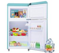 Gelukueub Frigorifero in stile retrò, con doppia porta superiore e inferiore, capacità totale di 72 litri, consumo energetico annuo di 120 kWh. [Classe di efficienza energetica E] (Blu)