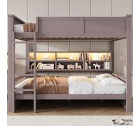 Gelukueub Letto a castello 160 x 200 cm, con armadi e luce LED, marrone