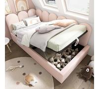 Gelukueub Letto imbottito per il giorno, divano letto con vano idraulico, culla con doghe in metallo, velluto, senza materasso (rosa, 90 x 190 cm)