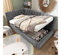 Gelukueub Letto imbottito per il giorno, divano letto con vano idraulico, letto per bambini, con rete a doghe in legno, velluto, senza materasso. (grigio, 90 x 190 cm)