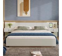 Gelukueub Letto matrimoniale con 2 comodini a LED e presa USB C, letto in legno, con 2 comodini, set completo in rovere Sonoma/bianco (senza materasso) (180 x 200 cm)