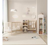Gelukueub Mobili combinati per bambini: lettino multifunzione in legno + armadietto + libreria girevole set di mobili per camera dei ragazzi, combinazione di mobili multifunzionale, colore naturale