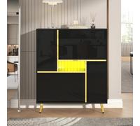 Gelukueub Scarpiera moderna nera con parte anteriore lucida e luce LED a 16 colori (80 x 25 x 96 cm)