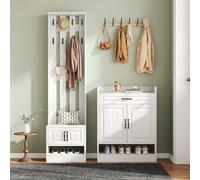 Gelukueub Set appendiabiti da parete; set appendiabiti da parete con scarpiera e scarpiera, 8 ganci, 4 porte, 1 cassetto, mobili da corridoio bianco 125 x 36 x 190 cm (larghezza x altezza x profondità