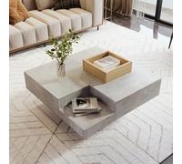 Gelukueub Tavolino da salotto, tavolino con contenitore estraibile, grigio cemento e colore legno, 72 x 72 x 30 cm.
