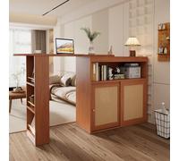 Gelukueub Tavolo da bar allungabile con vano portaoggetti, in rattan intrecciato sulla parte anteriore della porta, ripiani regolabili, tavolo da bistrot, tavolo da cucina, piccolo bar di casa