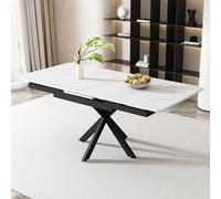 Gelukueub Tavolo da pranzo espandibile, rettangolare, per il tempo libero, 150/180 x 70 x 76 cm, design sacro, struttura in marmo, bianco e nero