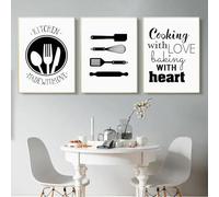 GELYX Semplice Nero Bianco Cucina Stoviglie Dipinti Su Tela Poster Stampe Wall Art Immagini Decorative per Cucina Home Decor 20x30cmx3 Senza Cornice