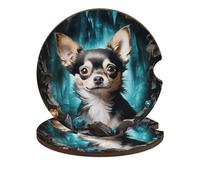 Gem Cave Chihuahua Car Coasters 2 Pack Antiscivolo Universale Sottobicchieri per Bicchieri Resistenti al Calore 2.6" Portabicchieri con Apertura Circolare e Intaglio per le Dita Base in Sughero per Do