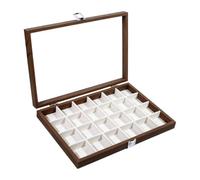 Gem Display Case - 24 Grid Wooden Organizer | Glass Lid Jewelry Box