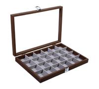 Gem Display Case - 24 Grid Wooden Organizer | Glass Lid Jewelry Box
