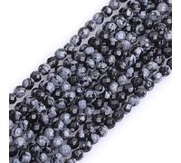 Gem-Inside - Perline sfuse in ossidiana nera da 3 mm, a forma di fiocco di neve, sfaccettate, rotonde, semi preziose, per la creazione di gioielli, filo da 38,1 cm