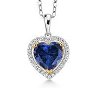 Gem Stone King Collana da donna con ciondolo a forma di cuore da 8 mm con pietra portafortuna e diamante coltivato in laboratorio bianco, in argento Sterling 925 e oro giallo 10 carati, con catena da