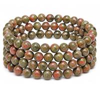 Gemaltic - Braccialetto con cristalli curativi, perline da 6 mm, 63,5 cm (unakite)