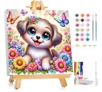 Gemartmall Dipingi per cani con i numeri, per bambini a partire da 10 anni, con cornice, per regali, fai da te, 20 x 20 cm