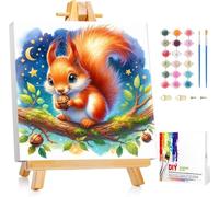Gemartmall Scoiattolo Dipingi con i numeri, per bambini a partire da 9 con cornice per dipingere con i numeri, animali con cavalletto, per regalo, set fai da te, 20 x 20 cm
