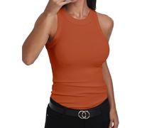 GEMBERA, Canotta Vogatore da Donna, Senza Maniche, a Collo Alto, Basica, in Cotone, a Costine, Aderente, Arancione, S