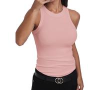 GEMBERA, Canotta Vogatore da Donna, Senza Maniche, a Collo Alto, Basica, in Cotone, a Costine, Aderente, Cammeo Rosa., M