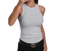 GEMBERA, Canotta Vogatore da Donna, Senza Maniche, a Collo Alto, Basica, in Cotone, a Costine, Aderente, Grigio, L