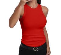 GEMBERA, Canotta Vogatore da Donna, Senza Maniche, a Collo Alto, Basica, in Cotone, a Costine, Aderente, Rosso, L