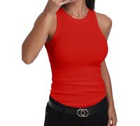 GEMBERA, Canotta Vogatore da Donna, Senza Maniche, a Collo Alto, Basica, in Cotone, a Costine, Aderente, Rosso, XL