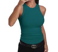 GEMBERA, Canotta Vogatore da Donna, Senza Maniche, a Collo Alto, Basica, in Cotone, a Costine, Aderente, Verde Acqua, M