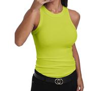 GEMBERA, Canotta Vogatore da Donna, Senza Maniche, a Collo Alto, Basica, in Cotone, a Costine, Aderente, Verde Fluorescente, S