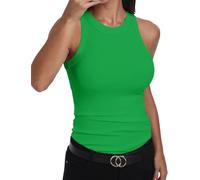 GEMBERA, Canotta Vogatore da Donna, Senza Maniche, a Collo Alto, Basica, in Cotone, a Costine, Aderente, Verde Kelly, XL