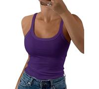 GEMBERA Canottiera da Donna con Spalline Sottili e Scollo Rotondo a Costine, in Cotone, Senza Maniche, a Strati, Viola, M