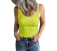 GEMBERA Canottiera da Donna Senza Maniche con Scollo Rotondo a Costine, Aderente, Verde Neon Lime, L