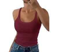 GEMBERA Canottiere a Costine con Spalline Sottili e Scollo Rotondo da Donna - Canotta Aderente in Cotone Basic Senza Maniche, Bordeaux, XL