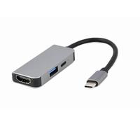 GEMBIRD ADATTATORE MULTIPUERTO USB TIPO C 3 IN 1 PORTA USB HDMI PD ARGENTO