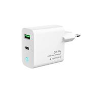 Gembird Caricatore rapido universale USB a 2 porte, USB-C + USB-A, 20 W, indicatore LED, compatto, ricarica rapida, per smartphone, tablet e altri dispositivi USB, bianco