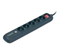 Gembird spg5 u2-5 multipresa con interruttore 5 scomparti nero schuko