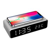 Gembird Sveglia Digitale Funzione Caricatore Wireless Ricarica Smartphone Silver
