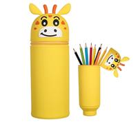GemCoo - Kawaii Astuccio 2 in 1 in Morbido Silicone, Pencil Case Estensibile con Cerniera Portapenne da Tavolo a Tema Cartoon, Ideale per Scuola e Regalo Carino per Studenti e Adolescenti (Giallo)