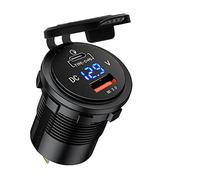 GemCoo QC3.0 USB Presa e Tipo C PD per Auto, 12V/24V QC 3.0 Dual USB Porta Carica Rapida con Voltmetro LED Indicazione per Moto, Auto Marine Motorcycle RV Caravan (Arancio)