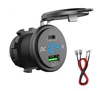 GemCoo QC3.0 USB Presa e Tipo C PD per Auto, 12V/24V QC 3.0 Dual USB Porta Carica Rapida con Voltmetro LED Indicazione per Moto, Auto Marine Motorcycle RV Caravan (Verde)