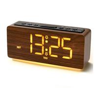 GemCoo Sveglia Digitale in Legno, Sveglia da Comodino con Luce Notturna e Porta USB, Doppio Allarme, 4 Livelli Volume/Luminosità, Snooze 9min, Orologio Digitale per Camera, Ufficio, Bambini