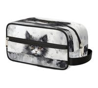 GeMeFv Borsa da toeletta con gatto grigio da appendere borsa cosmetica da viaggio portatile borsa per il trucco di grande capacità borsa da barba per uomini donne, Gatto Kitty Grigio, 10.5×4.4×5.3 in