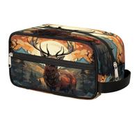 GeMeFv Borsa da toilette astratta con cervi della foresta borsa cosmetica da appendere borsa da viaggio portatile borsa da barba di grande capacità per uomini donne, Cervo della foresta astratta,