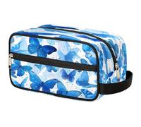 GeMeFv Borsa da toilette blu con farfalle da appendere borsa cosmetica da viaggio portatile borsa da trucco borsa da barba di grande capacità per uomini donne, Farfalle blu., 10.5×4.4×5.3 in