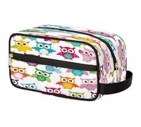 GeMeFv Borsa da toilette colorata con gufo dei cartoni animati da appendere borsa cosmetica da viaggio portatile borsa da barba di grande capacità per uomini donne, Gufo Cartoon colorato, 10.5×4.4×5.3